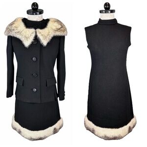 Vintage Nellie's East Orange NJ Shift Dress and Jacket Custom SET Fur Trim